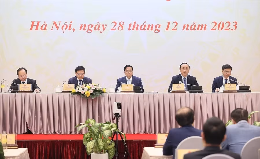 Thủ tướng Phạm Minh Chính dự Hội nghị triển khai kế hoạch năm 2024 của ngành Giao thông vận tải. (Ảnh: Dương Giang/TTXVN)