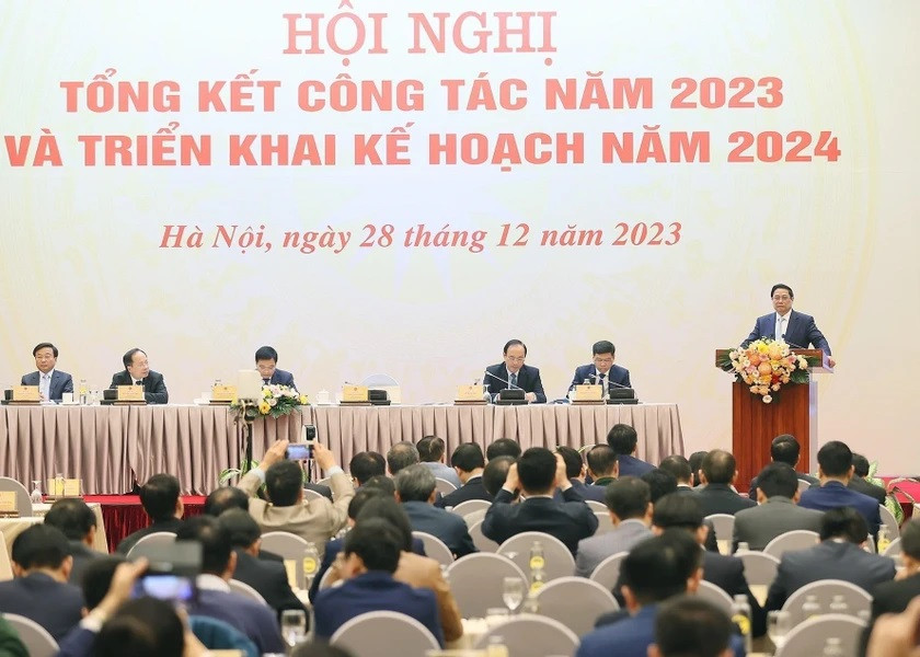 Thủ tướng Phạm Minh Chính phát biểu tại Hội nghị triển khai kế hoạch năm 2024 của ngành Giao thông vận tải. (Ảnh: Dương Giang/TTXVN) Thủ tướng Phạm Minh Chính phát biểu tại Hội nghị triển khai kế hoạch năm 2024 của ngành Giao thông vận tải. (Ảnh: Dương Giang/TTXVN)