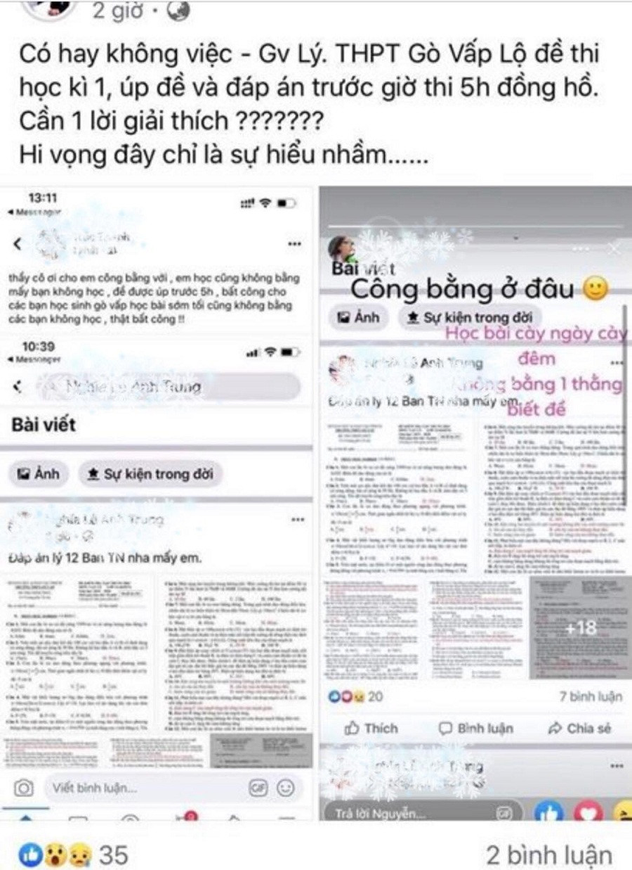 Ảnh chụp màn hình từ facebook về nghi vấn lộ đề thi và đáp án Ảnh chụp màn hình từ facebook về nghi vấn lộ đề thi và đáp án