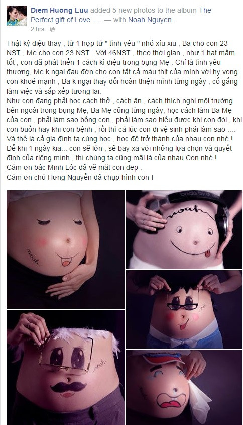 Hoa hậu Diễm Hương khoe ảnh vẽ bụng bầu ngộ nghĩnh 1 Hoa hậu Diễm Hương khoe ảnh vẽ bụng bầu ngộ nghĩnh 1