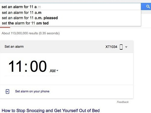 Người dùng Android có thể đặt báo thức từ trang tìm kiếm Google.