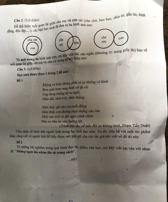 Đê thi Ngữ văn gồm 2 trang