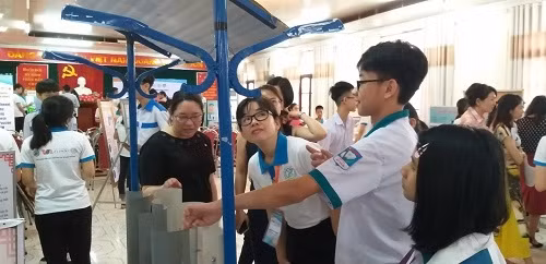 Bà Karen Tang tham quan "Máy phát điện bằng sức gió" - Sản phẩm nghiên cứu KHKT của HS Trường THCS Kỳ Lâm