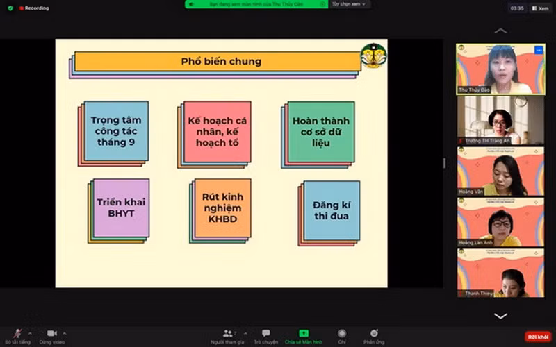Một buổi sinh hoạt chuyên môn trực tuyến của giáo viên Trường Tiểu học Tràng An (quận Hoàn Kiếm, Hà Nội).