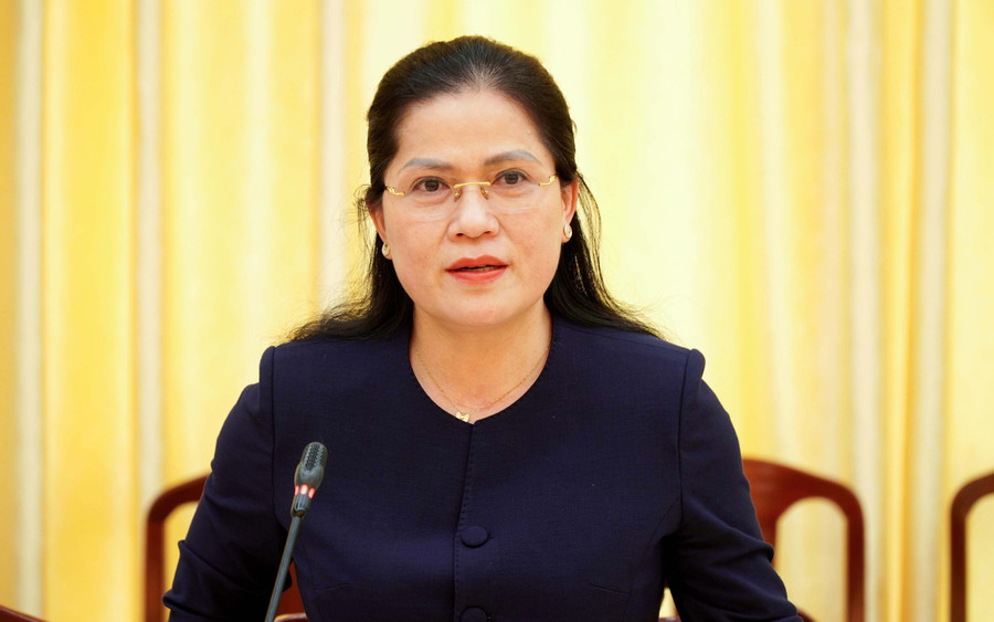 Thứ trưởng Nguyễn Thị Kim Chi phát biểu tại buổi làm việc.