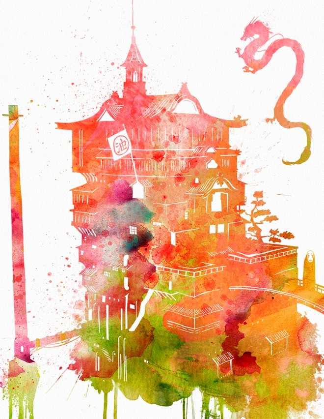 Hình ảnh mô phỏng Bathhouse trong Spirited Away (Cuộc phiêu lưu của Chihiro vào thế giới linh hồn). Teen làm giàu nhờ tài vẽ tranh màu nước độc đáo