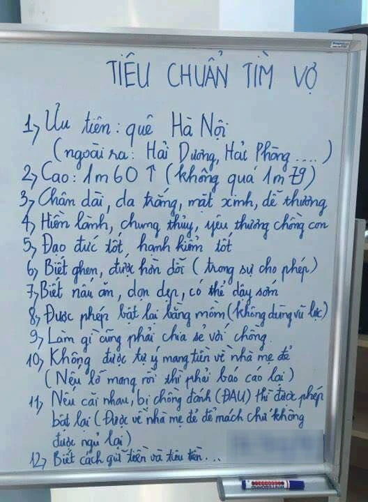 Tiêu chuẩn “chọn vợ” như thế này bảo sao các cô gái ế dài