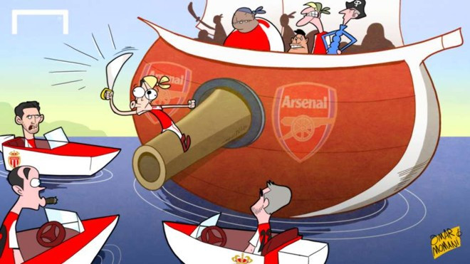 Mesut Oezil được kỳ vọng giúp Arsenal lật ngược tình thế trước Monaco ở trận lượt về vòng 1/8 Champions League ngày 18/3. Dù giành chiến thắng 2-0 trên đất Pháp, đội quân của HLV Wenger vẫn bị loại vì luật bàn thắng sân khách (lượt đi thua 1-3). Ảnh châm biếm các sự kiện bóng đá ồn ào nhất tháng 3