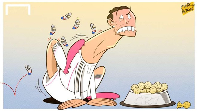 Cristiano Ronaldo và Real sẽ gặp đối thủ khó chịu Atletico tại tứ kết Champions League mùa này. Ảnh châm biếm các sự kiện bóng đá ồn ào nhất tháng 3