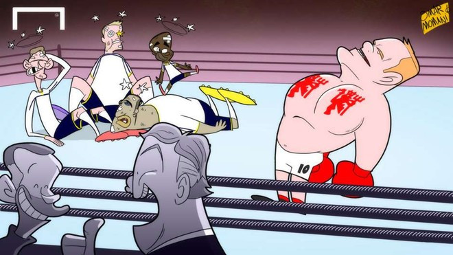 Wayne Rooney hạ knock-out Tottenham trong trận đấu thuộc vòng 29 Premier League ngày 15/3. Ở trận đó, M.U thắng 3-0 nhờ những pha lập công của Fellaini, Carrick và Rooney. Ảnh châm biếm các sự kiện bóng đá ồn ào nhất tháng 3