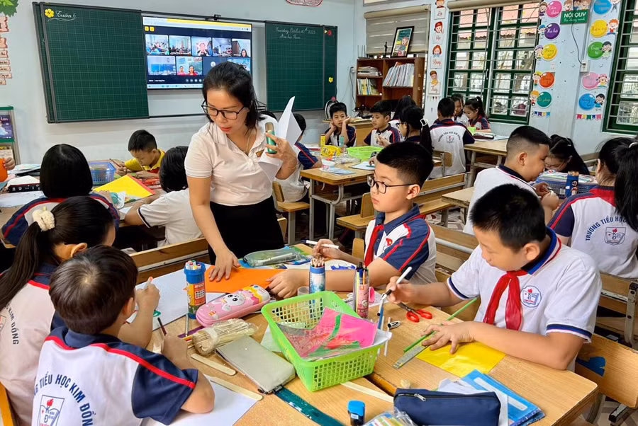 Tiết học kết nối của Trường Tiểu học Kim Đồng (Lào Cai) với Trường PTDTBT Tiểu học Khoen On (Lai Châu).