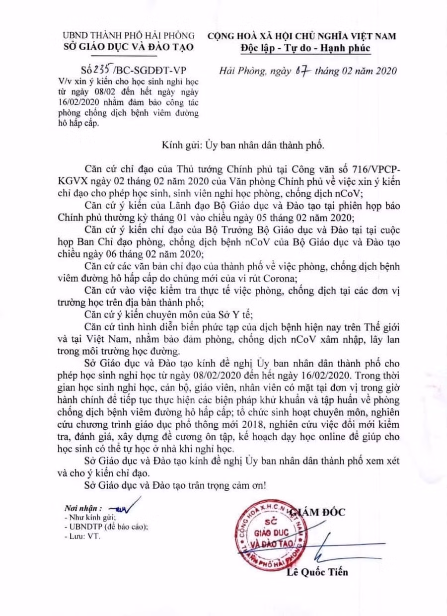 Công văn của Sở GD&ĐT Hải Phòng