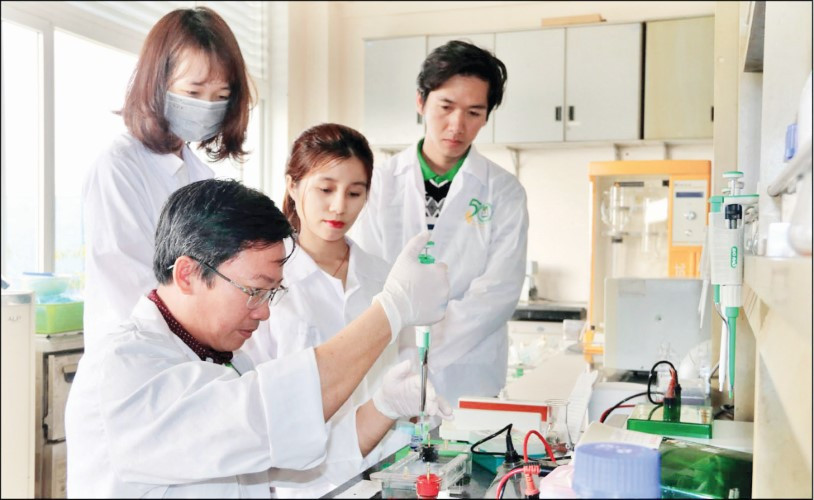 Nhóm nghiên cứu mạnh tại Viện Công nghệ sinh học - ĐH Huế làm thí nghiệm trong phòng thí nghiệm phân tích. Ảnh: NT