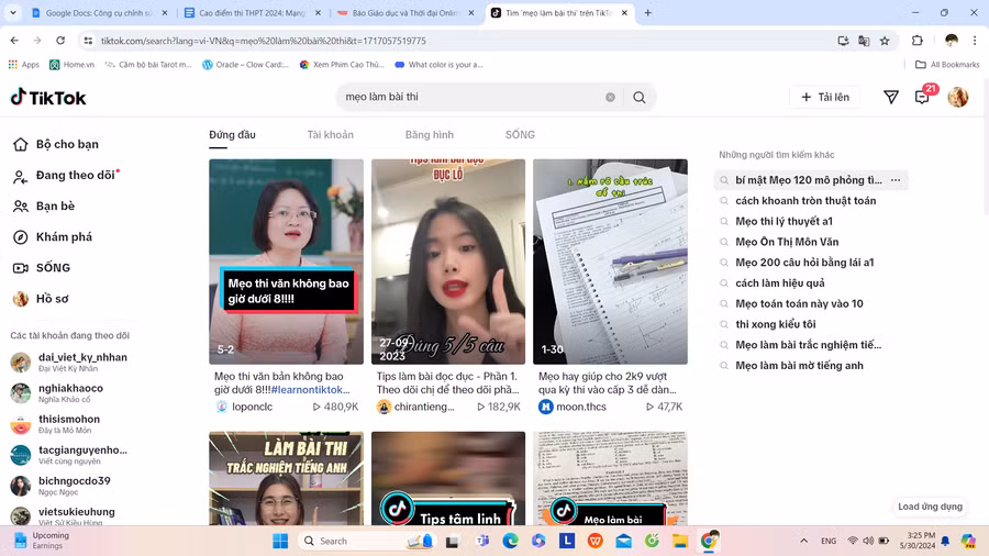 Dễ dàng tìm kiếm video bài giảng trên ứng dụng TikTok. Ảnh chụp màn hình