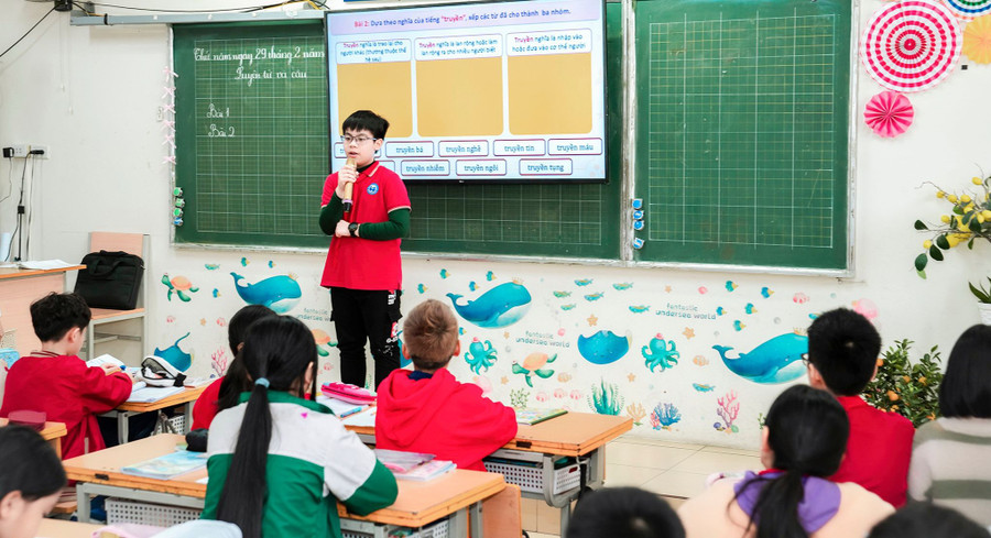 Học sinh Trường Tiểu học Vĩnh Hưng (quận Hoàng Mai, Hà Nội). Ảnh: Vân Anh Học sinh Trường Tiểu học Vĩnh Hưng (quận Hoàng Mai, Hà Nội). Ảnh: Vân Anh