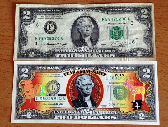 Săn tờ 2 USD in hình con dê làm tiền lì xì Tết