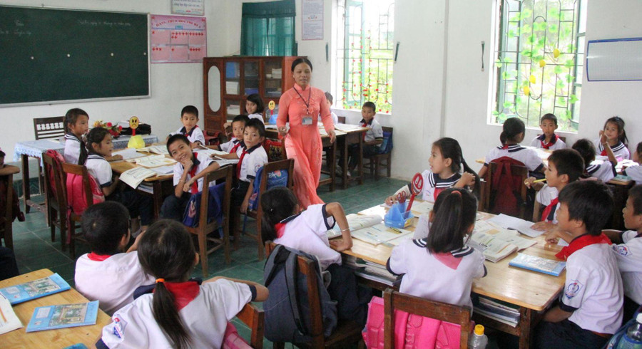 Một lớp học của Trường THCS Thạch Bằng (Lộc Hà, Hà Tĩnh). Ảnh: TG