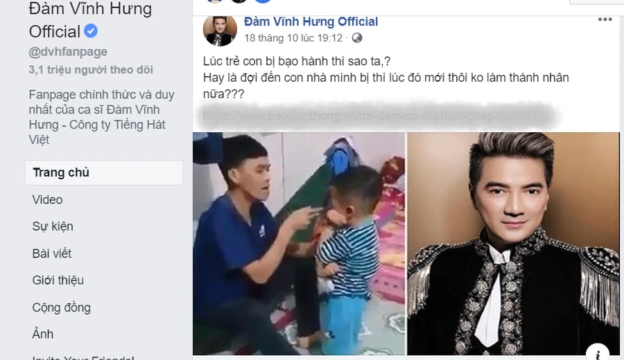 Tài khoản mang tên Đàm Vĩnh Hưng. Ảnh chụp màn hình