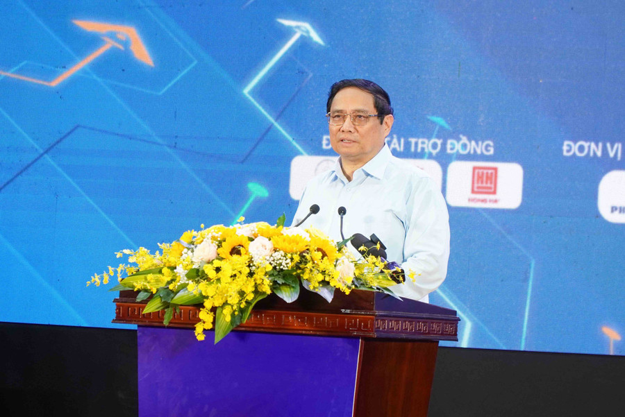 Thủ tướng Phạm Minh Chính phát biểu tại Ngày hội Khởi nghiệp Quốc gia của HSSV lần thứ VI tại Trường ĐH Cần Thơ.