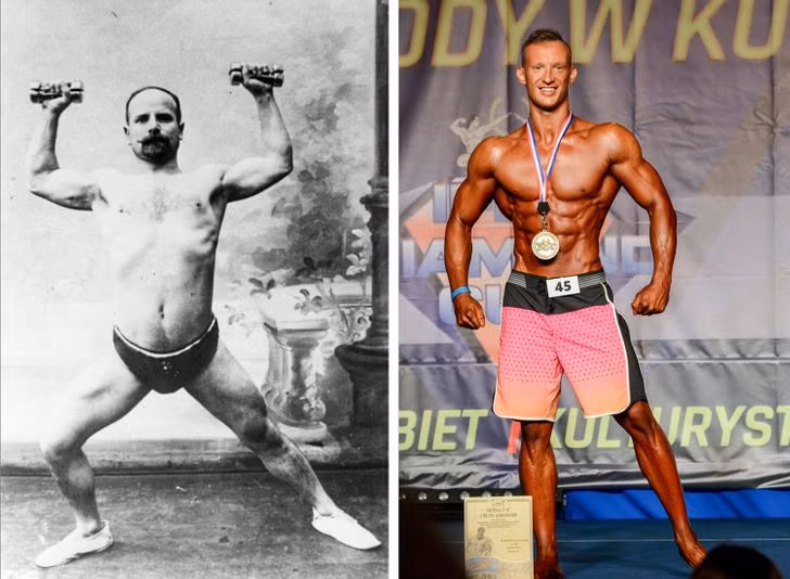 Vận động viên thể hình vào đầu thế kỷ 20 và ngày nay.