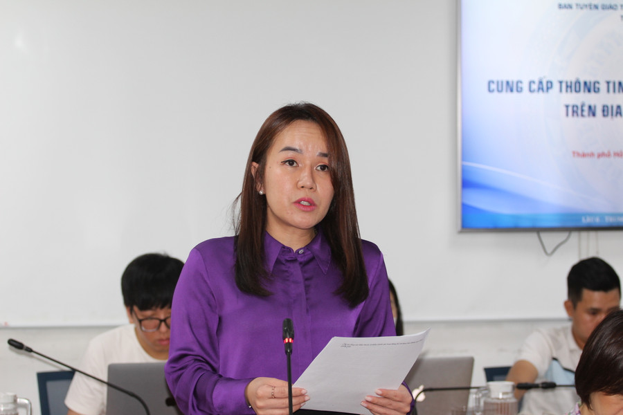 Bà Lê Thiện Quỳnh Như – Chánh Văn phòng Sở Y tế TPHCM tại buổi họp báo, chiều 6/6. (Ảnh: Thành Nhân)