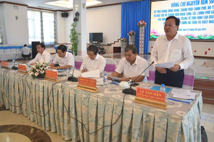 Ông Lê Văn Hẳn, Chủ tịch UBND tỉnh Trà Vinh phát biểu tại buổi làm việc.