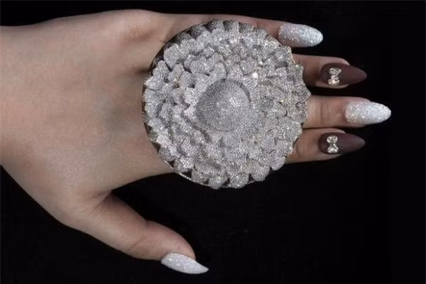 Chiếc nhẫn được chế tác bởi12.638 viên kim cương và nặng hơn 165 gram. Ảnh: Guinness World Records.