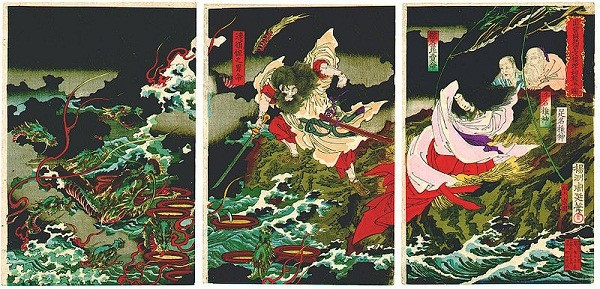 Huyền thoại quái vật rắn 8 đầu 8 đuôi ở Nhật Bản ảnh 5 Cuộc giao tranh giữa thần Susanoo và quái vật.