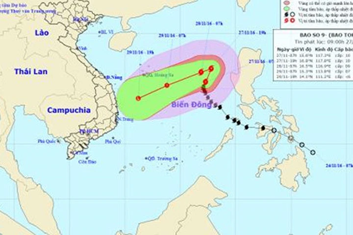 Đường đi và vị trí của cơn bão số 9