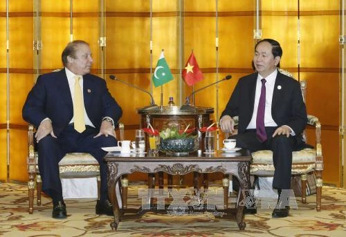 Chủ tịch nước Trần Đại Quang và Thủ tướng Pakistan Nawaz Sharif. Ảnh: TTXVN