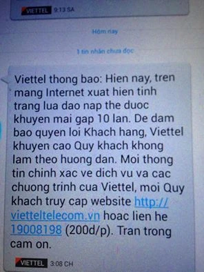 Viettel nhắn tin cảnh báo vụ "cháu một ông chú ở Viettel" bị bắt
