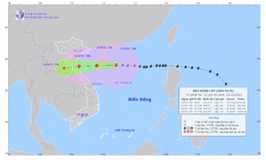 Hướng di chuyển của cơn bão số 8.