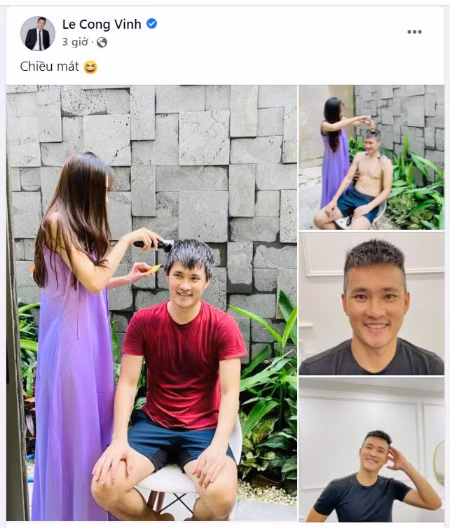 Công Vinh hạnh phúc chia sẻ khoảnh khắc vô cùng bình dị khi được bà xã Thủy Tiên tóc cho ngay tại nhà.