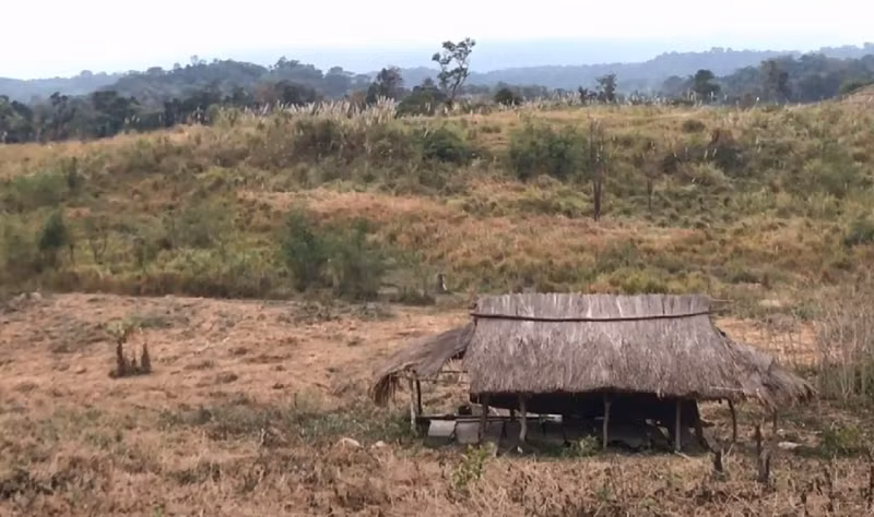 Những căn nhà đầm (chòi rẫy) của người dân nằm chênh vênh trên các sườn đồi.