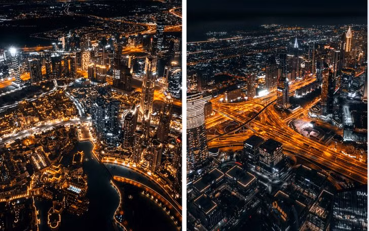 Quang cảnh Burj Khalifa vào ban đêm ở Dubai.