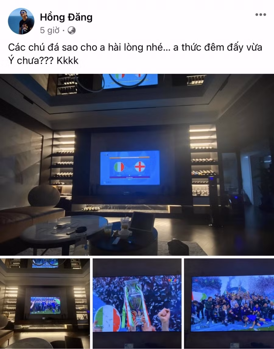 Diễn viên trẻ Hồng Đăng háo hức chờ đón tới giờ bóng lăn, đồng thời không quên gửi lời chúc mừng tới đội tuyển Italia.