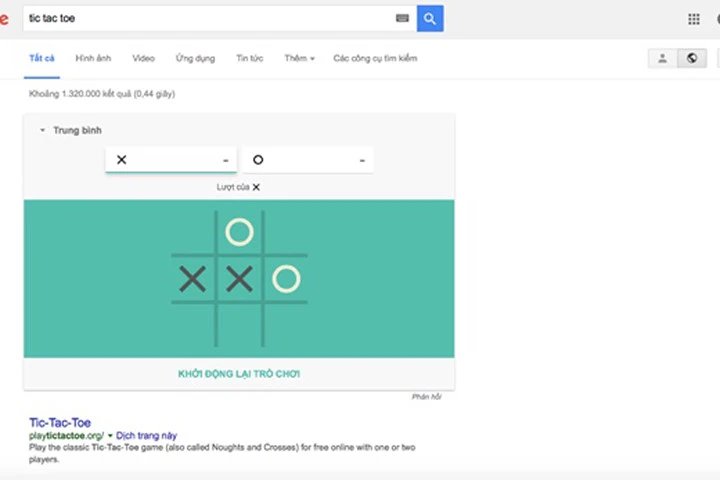 Google cho phép chơi ca-rô ngay trên trang tìm kiếm