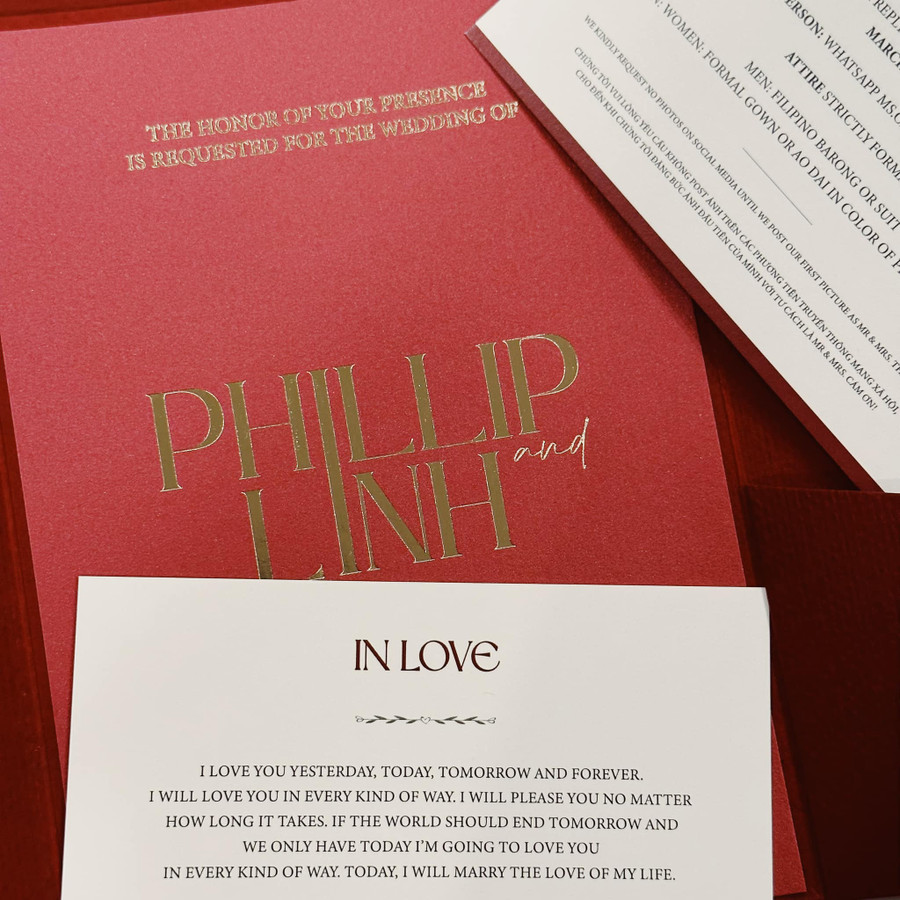 Thiệp mời hé lộ những yêu cầu đặc biệt trong đám cưới của Linh Rin và Phillip Nguyễn.