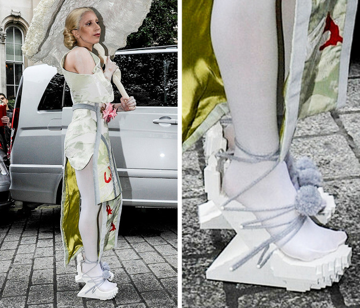 Khi rời khách sạn Langham ở London, Lady Gaga đã diện một bộ trang phục lấy cảm hứng từ Nhật Bản.