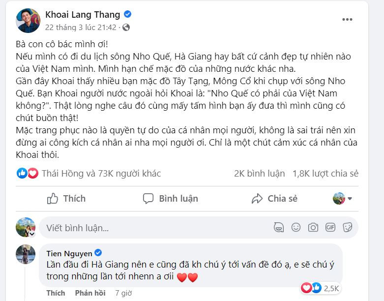 Khoai Lang Thang lên tiếng về việc trang phục của các du khách khi chụp hình trên sông Nho Quế.