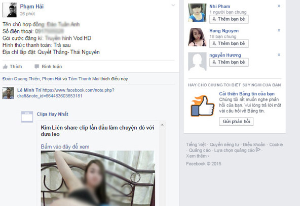 Mạng xã hội Facebook tràn lan những link video, clip sex, ảnh đồi trụy