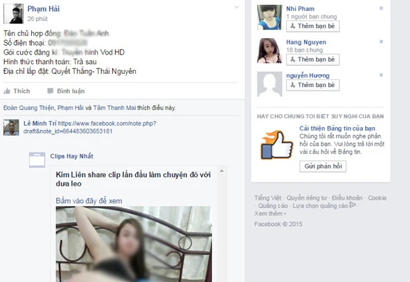 Mạng xã hội Facebook tràn lan những link video, clip sex, ảnh đồi trụy