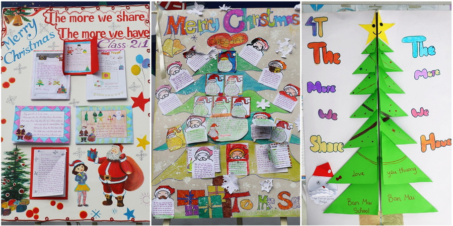 Mỗi lớp lại có những sắc màu và sự sáng tạo riêng. Lớp 4T gây ấn tượng với việc tạo hình tờ báo theo hình một cây thông xanh, bên trong khi mở ra sẽ gặp những bài viết của học sinh.