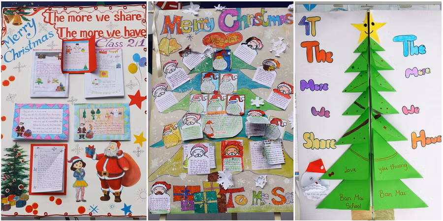 Mỗi lớp lại có những sắc màu và sự sáng tạo riêng. Lớp 4T gây ấn tượng với việc tạo hình tờ báo theo hình một cây thông xanh, bên trong khi mở ra sẽ gặp những bài viết của học sinh.