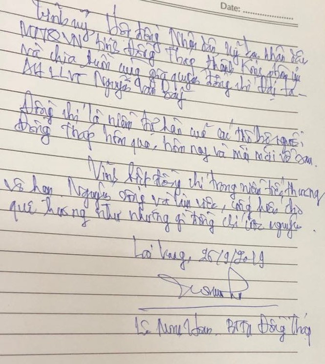 Dòng sổ tang của Bí thư Tỉnh ủy Đồng Tháp - Lê Minh Hoan.