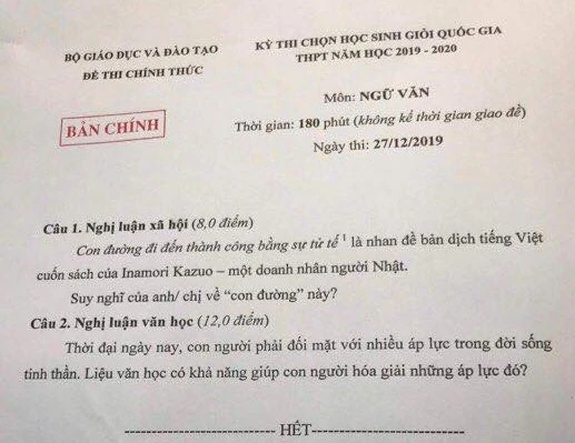 Đề thi HSG quốc gia môn Ngữ văn khơi gợi hứng thú và suy nghĩ độc lập