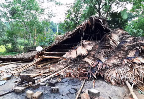 Nghe An: Nha sap do loc xoay va mua da, 3 me con may man thoat chet - Anh 1