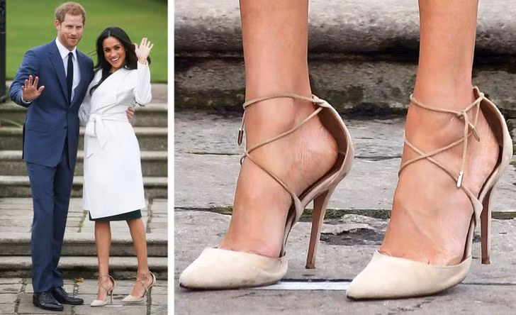 Vào ngày thông báo đính hôn, Meghan Markle tạo dáng trên đôi giày không phải là mới.
