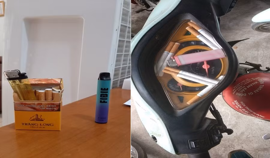 Hình ảnh thuốc lá, thuốc lá điện tử học sinh mang đến trường đã được kiểm tra, phát hiện và thu giữ. 