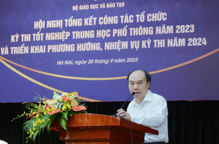 GS.TSKH Đỗ Đức Thái, phát biểu tại Hội nghị tổng kết công tác tổ chức Kỳ thi tốt nghiệp THPT năm 2023 và triển khai phương hướng, nhiệm vụ Kỳ thi năm 2024.